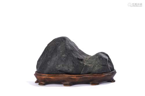 Chinese Black Lingbi Scholar's Rock with Stand