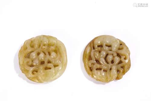 Pair of Chinese Reticulated Jade Plaques