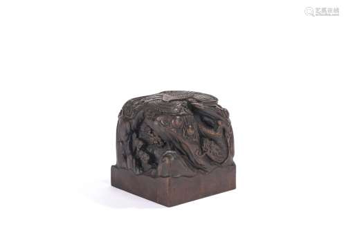 Chinese Boxwood Mythical Beasts Square Seal