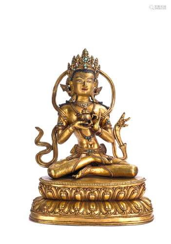 Impressive Tibetan Gilt Bronze Figure of Bodhisattva