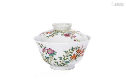Chinese Famille Rose Flowers Bowl and Cover