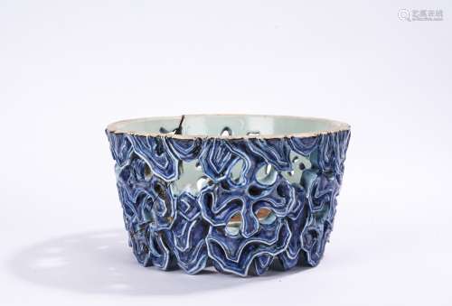 Chinese Ming Style Blue and White Reticulated Jardiniere