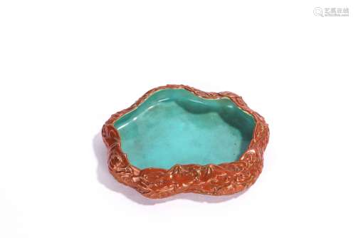 Chinese Coral Red and Turquoise Ground Bats Washer