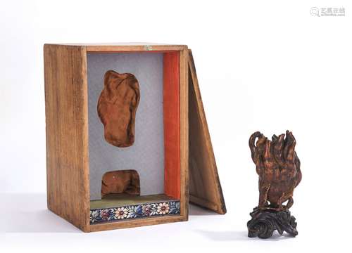 Chinese Agarwood Buddha's Hand Citron Carving and Box