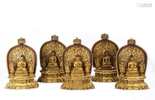 Gorgeous and Rare Set of Gilt Bronze Five Jina Buddhas