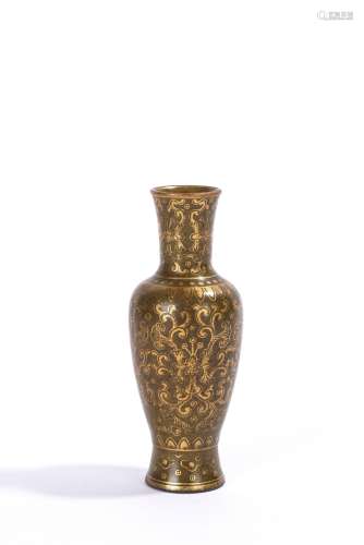 Chinese Tea Dust Glazed Gilt Painted Vase