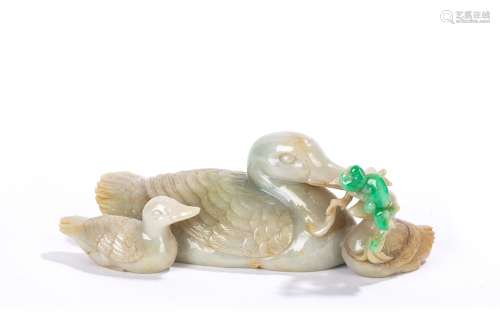 Chinese Jadeite Hardstone Duck Group Carving