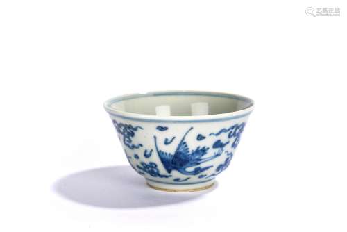 Chinese Blue and White Crane Bowl