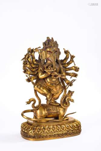 Sino Tibetan Gilt Bronze Figure of Ganesh