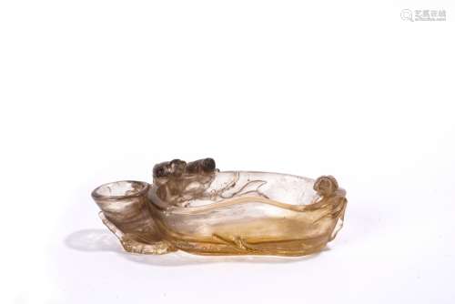 Chinese Smoky Crystal Carved Brush Washer