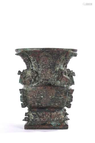 Chinese Patinated Bronze Ritual Vase