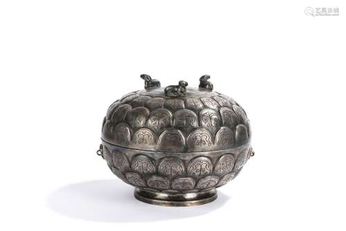 Chinese Silver Lotus Petal Box and Cover
