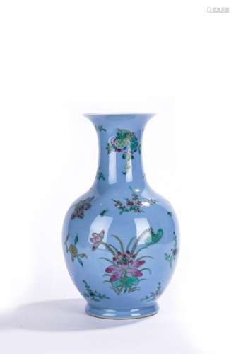 Chinese Blue Ground Flowers Vase