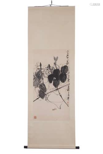 Cricket and Grape Vines, signed and attributed to Qi Baishi