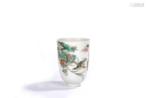 Chinese Famille Verte Bird and Flowers Cup