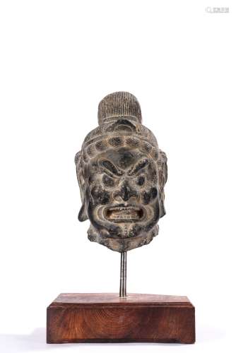 Chinese Black Limestone Head of Warrior