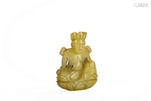 Small Chinese Yellow Jade Deity Figure