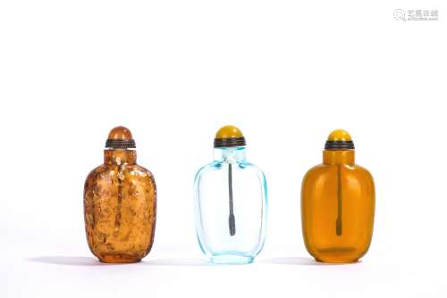 Three Chinese Peking Glass Snuff Bottles