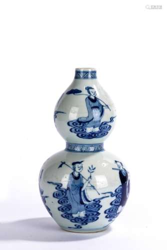 Chinese Blue and White Taoist Immortals Double Gourd Vase