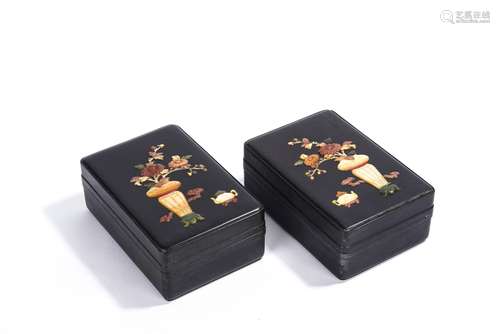 Chinese Zitan Inlaid Rectangular Box Pair