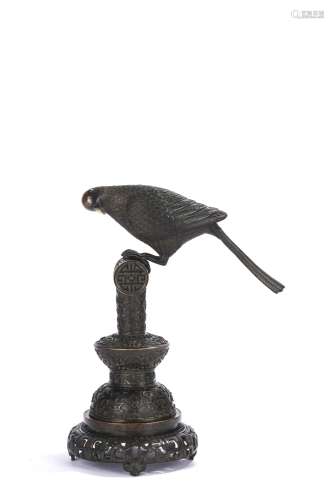 Chinese Bronze Model of Bird on Stand