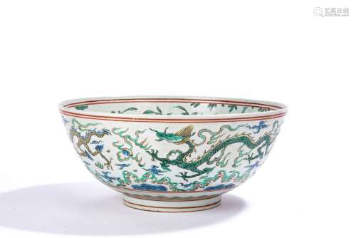 Chinese Enameled Wucai Dragon Bowl