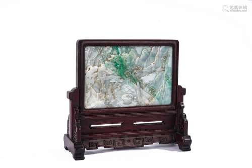 Chinese Jadeite Rectangular Panel Scenery Table Screen