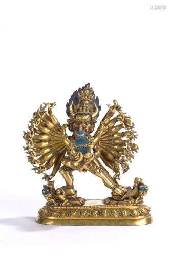 Tibetan Gilt Bronze Figure of Yamantaka