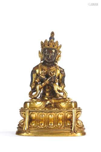 Sino Tibetan Gilt Bronze Figure of Vajrasattva