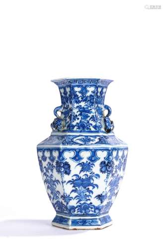 Chinese Blue and White Hexagonal Baluster Vase