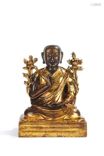 Sino Tibetan Gilt Bronze Figure of Lama