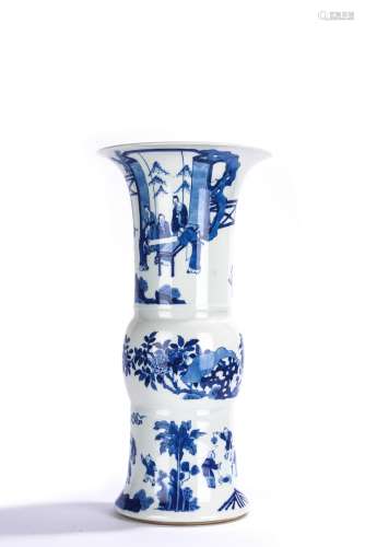 Chinese Kangxi Style Blue and White Figures Flowers Gu
