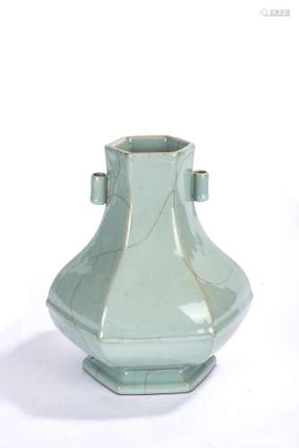 Chinese Guan Type Celadon Glazed Hexagonal Vase