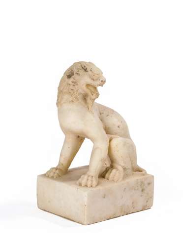 Chinese White Marble Carving of Buddhist Guardian Lion