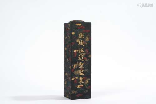 Chinese Gilt Inscribed and Painted Ink Cake