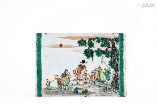 Chinese Famille Verte Taoist Figures Porcelain Pillow
