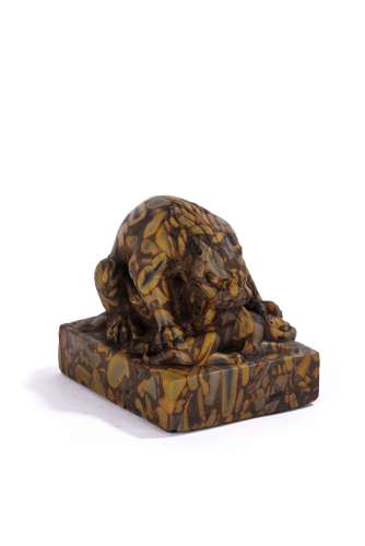 Chinese Pudding Stone Tiger Paper Weight