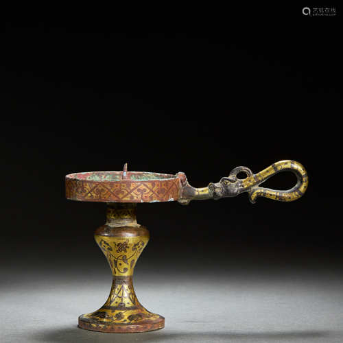 CHINESE GOLD-INLAID BRONZE CANDLESTICK