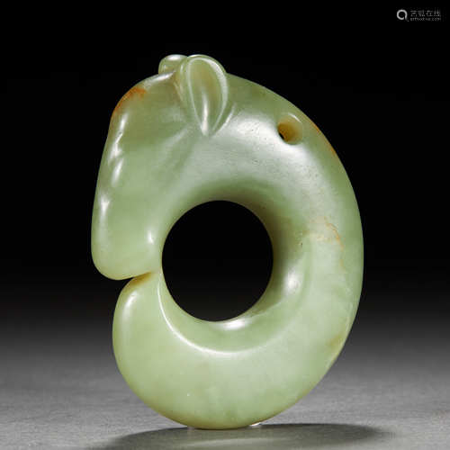 CELADON AND RUSSET JADE 'PIG DRAGON' CARVING NEOLITHIC PERIO...