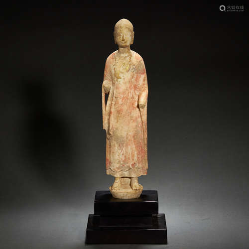 CHINESE MARBLE CARVING PAINTED BUDDHA STATUE