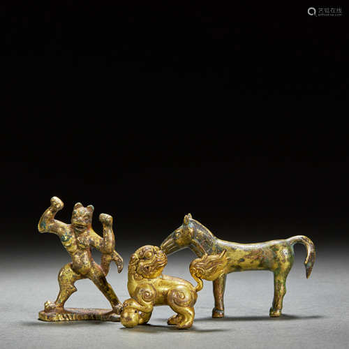 A SET OF GILT-BRONZE BEASTS