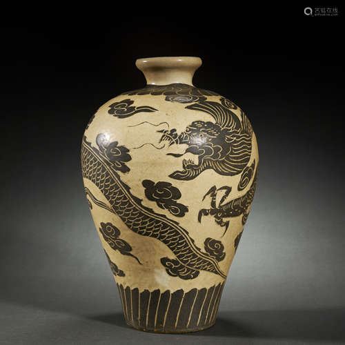 CHINESE CIZHOU WARE DRAGON VASE,MEIPING