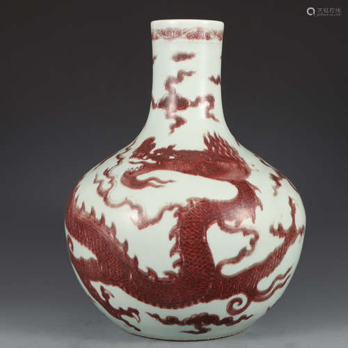 CHINESE UNDERGLAZE-RED DRAGON VASE,MING DYNASTY