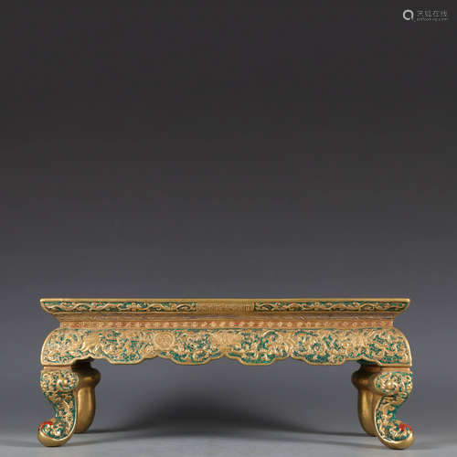 GREEN GLAZED GILT-DECORATED TABLE