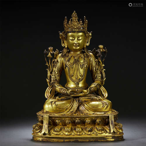 CHINESE GILT-BRONZE BUDDHA STATUE,MING DYNASTY