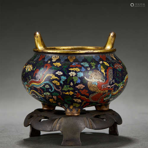 A GILT-BRONZE CLOISONNE ENAMEL CENSER