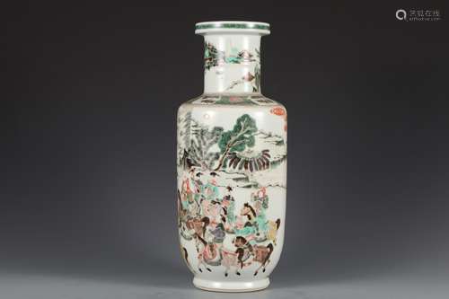 A WUCAI GLAZED FIGURE VASE