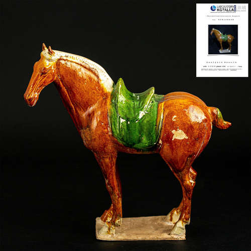 Sancai horse(tri-color glazed pottery)horse, Chinese Tang Dy...