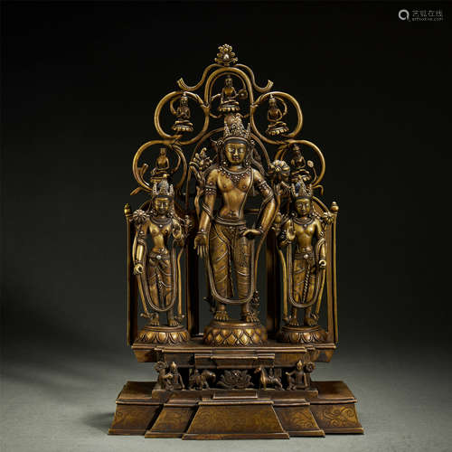 TIBETAN SILVER-INLAID ALLOY COPPER BUDDHA STATUE