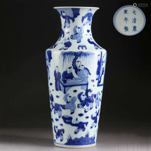 A BLUE AND WHITE GLAZED FIGURE VASE